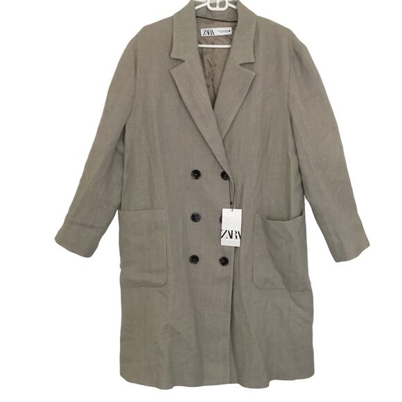 NWT ZARA WOMEN'S LINEN WOOL BLEND COAT SZ XXL Grey Plus Size - Picture 2 of 11